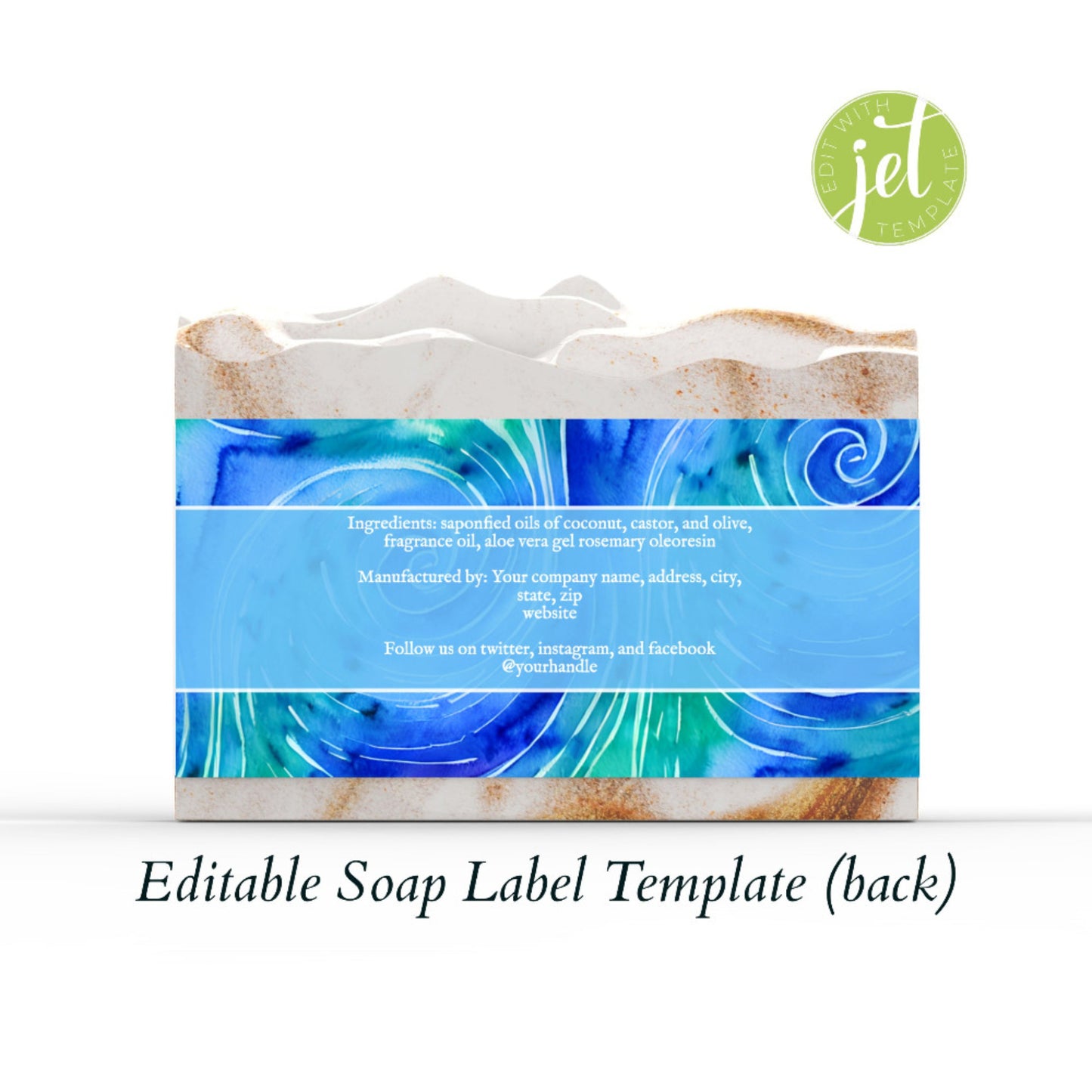 Blue and Green Swirls Editable Printable Soap Label Template