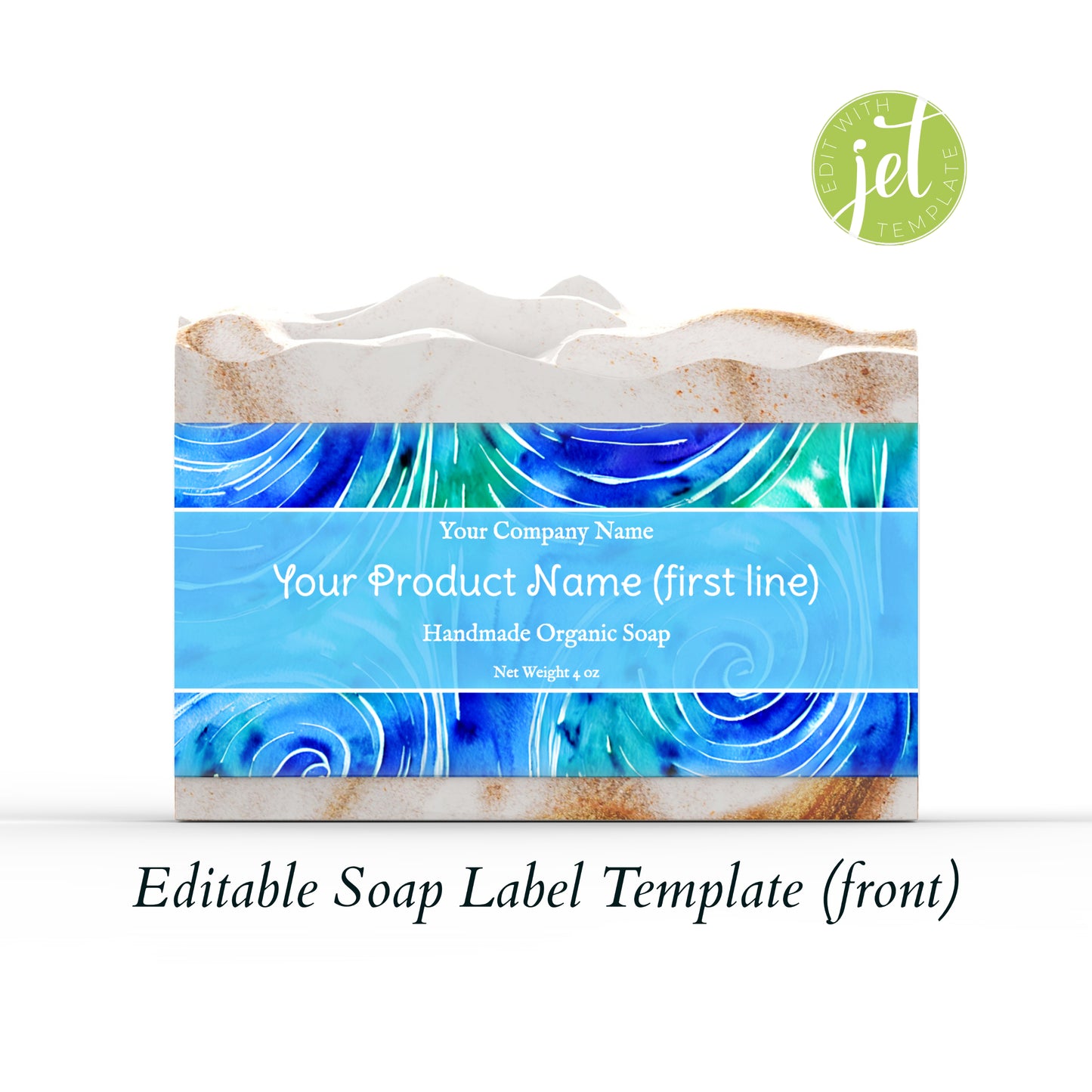 Blue and Green Swirls Editable Printable Soap Label Template