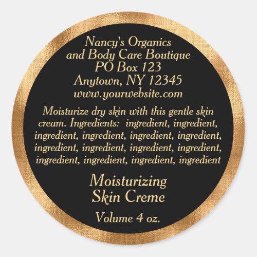Cosmetic Label with Ingredients - black with gold