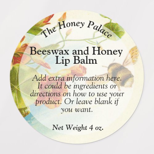 Honey Bee Floral Waterproof Lip Balm Tin Label
