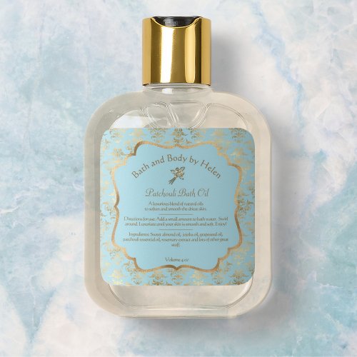 Light blue and gold foil damask cosmetics label 5