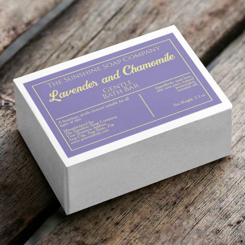 Purple and yellow waterproof soap box label