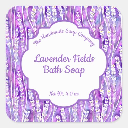 Square Bath and Body Product Label - Lavender Fields