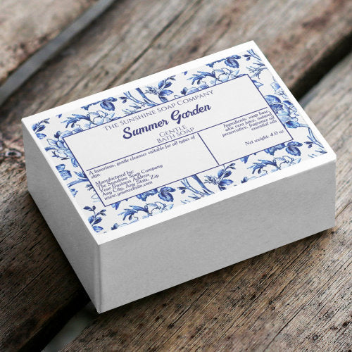 Waterproof White Blue Floral Soap Box Label