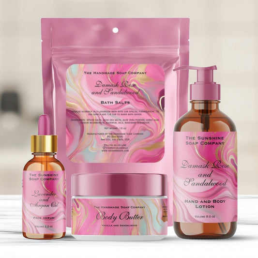 Elegant Cosmetics and Beauty Product Packaging With The Pink and Gold Marbled Label Collection.
