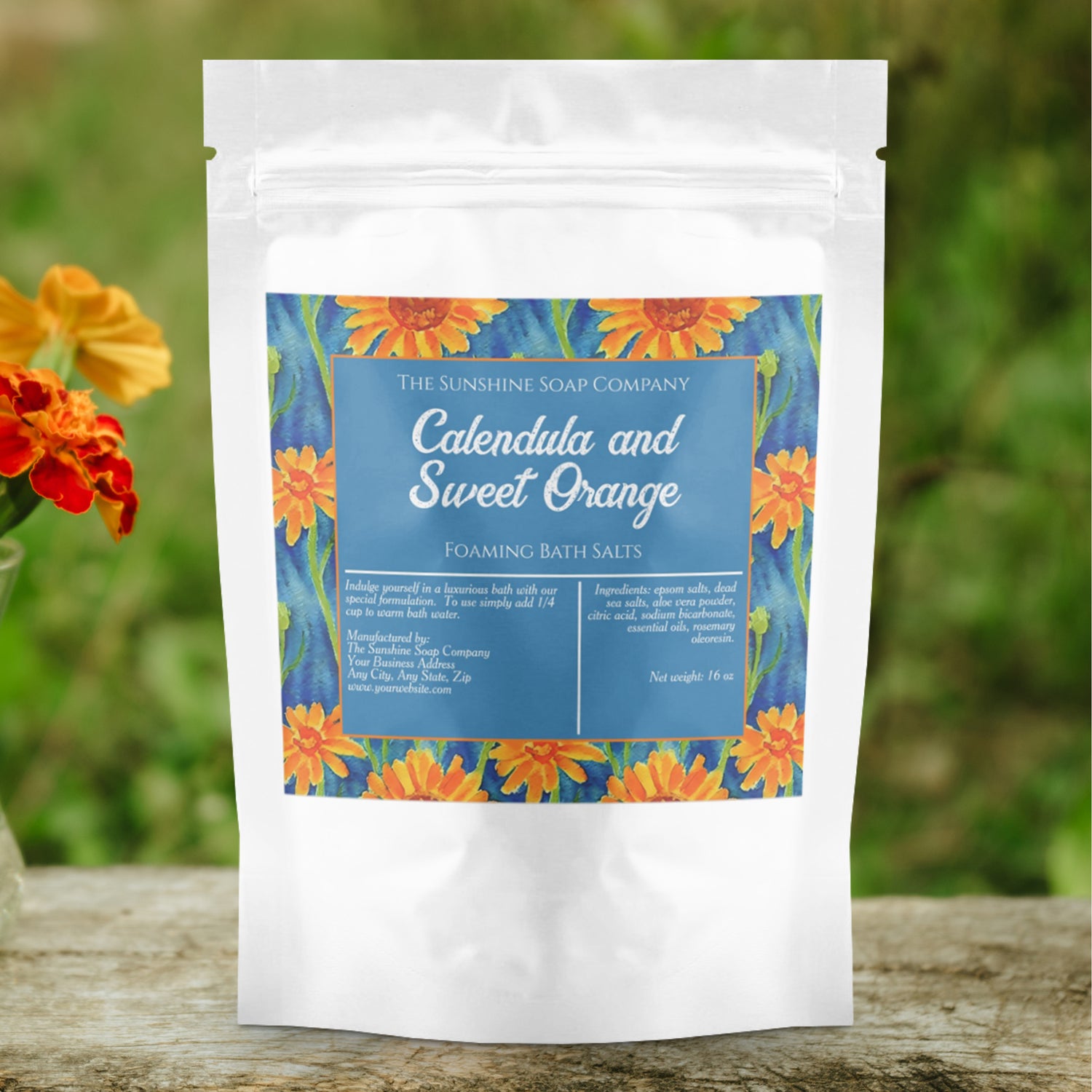 Blue and Orange Florals - Marigolds