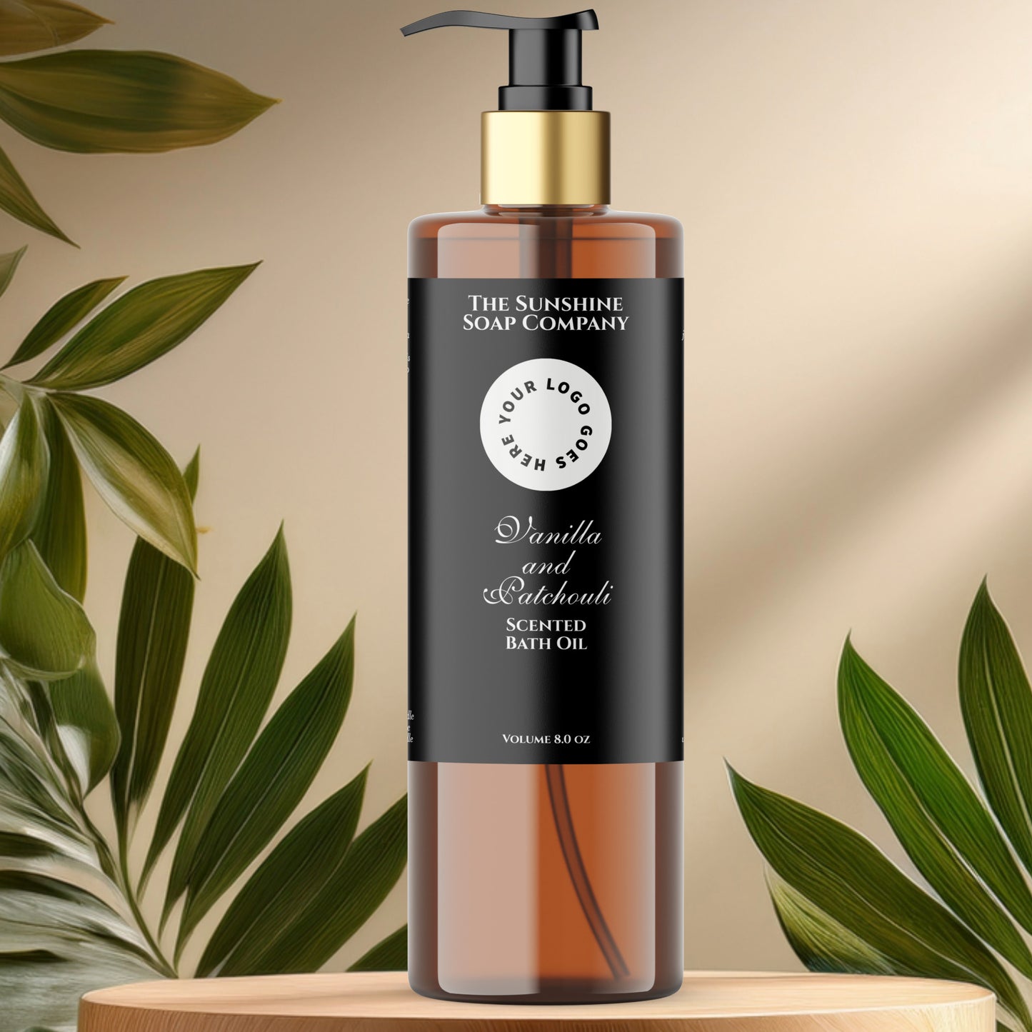 Black waterproof cosmetics bottle label with logo