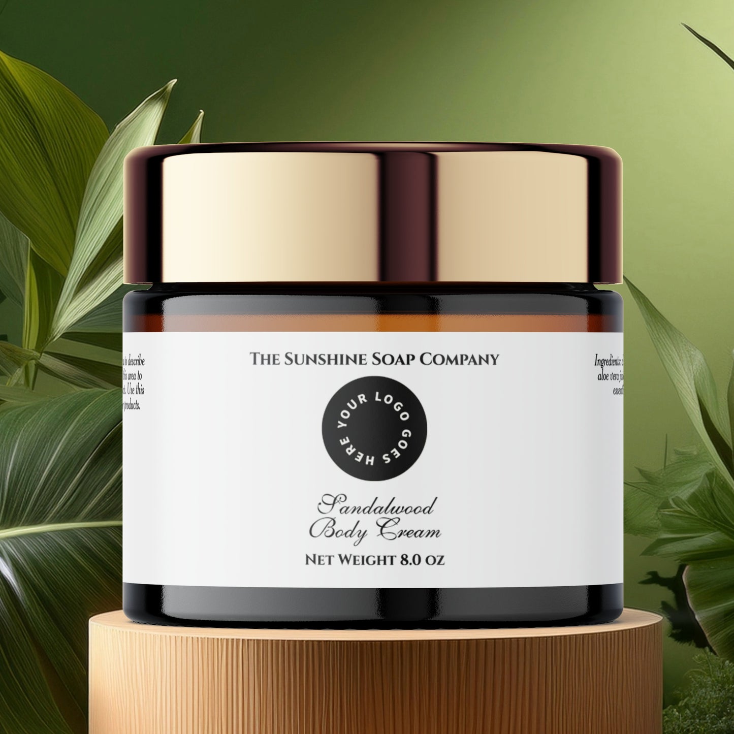 White Waterproof Cosmetics Jar Label with Logo - 8.25" x 1.75"