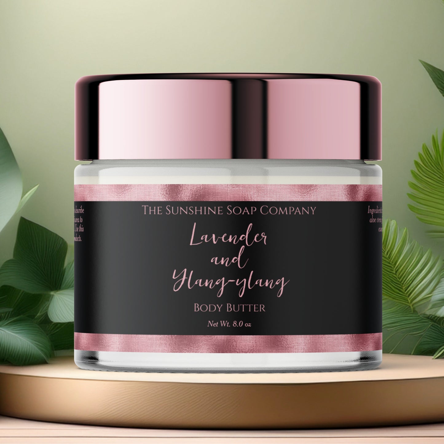 Black and Faux Pink Foil Waterproof Body Butter Cosmetics Jar Label -  8.25" x 1.75"
