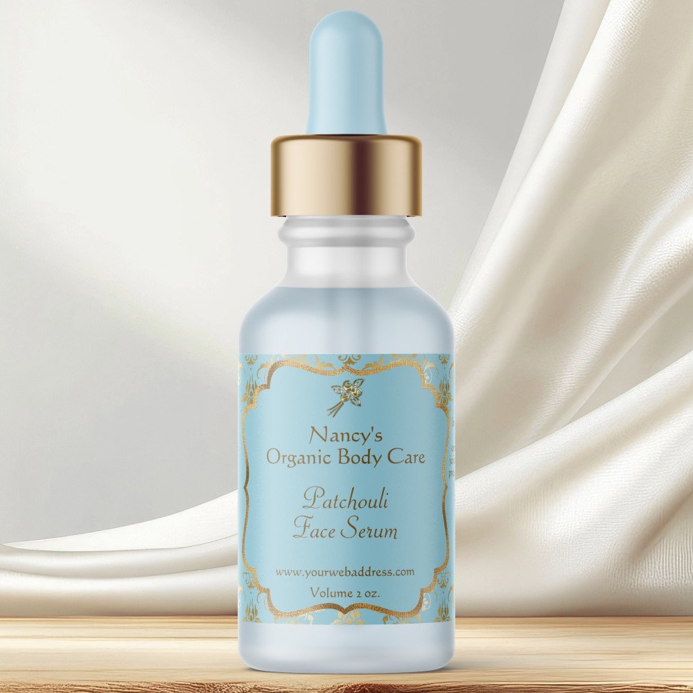 Baby Blue gold foil damask dropper bottle label