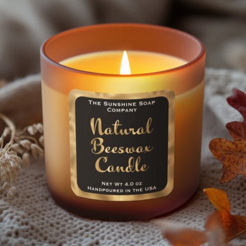 Black and faux gold natural beeswax candle label