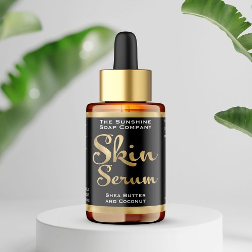 Black and Faux Gold Skin Serum Bottle Label