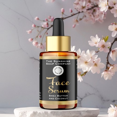 Black and Faux Gold Face Serum Dropper Bottle Label w/logo