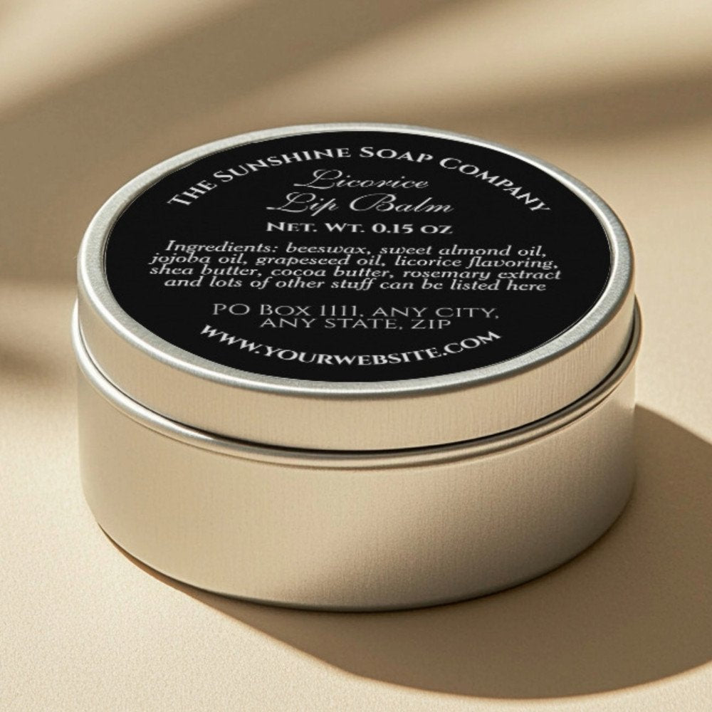 Black lip balm tin label