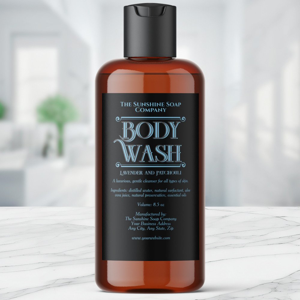 Black vintage waterproof body wash label for men