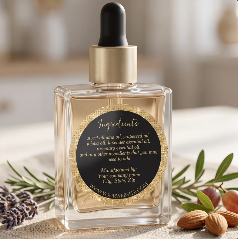 Luxury Black & Faux Gold Glitter Ingredients Label