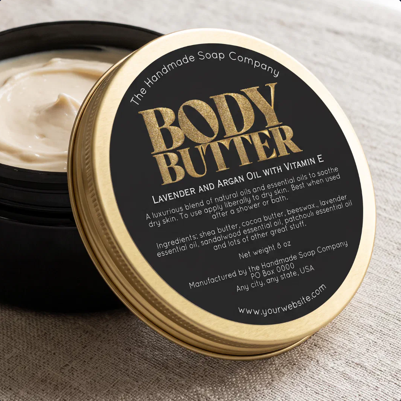 Black with Gold Glitter Body Butter Label