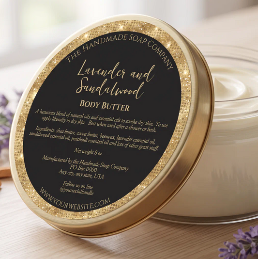 Black and Gold Glitter Cosmetics Jar Label