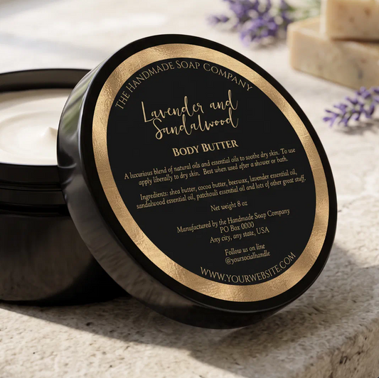 Black and Gold Cosmetics Jar Label with Ingredients - 3” diameter