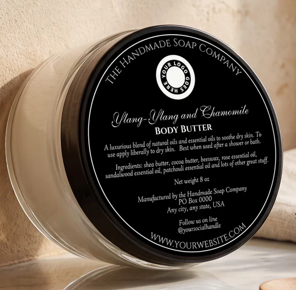 Vintage Style Black Cosmetics Jar Label with logo - 3” diameter