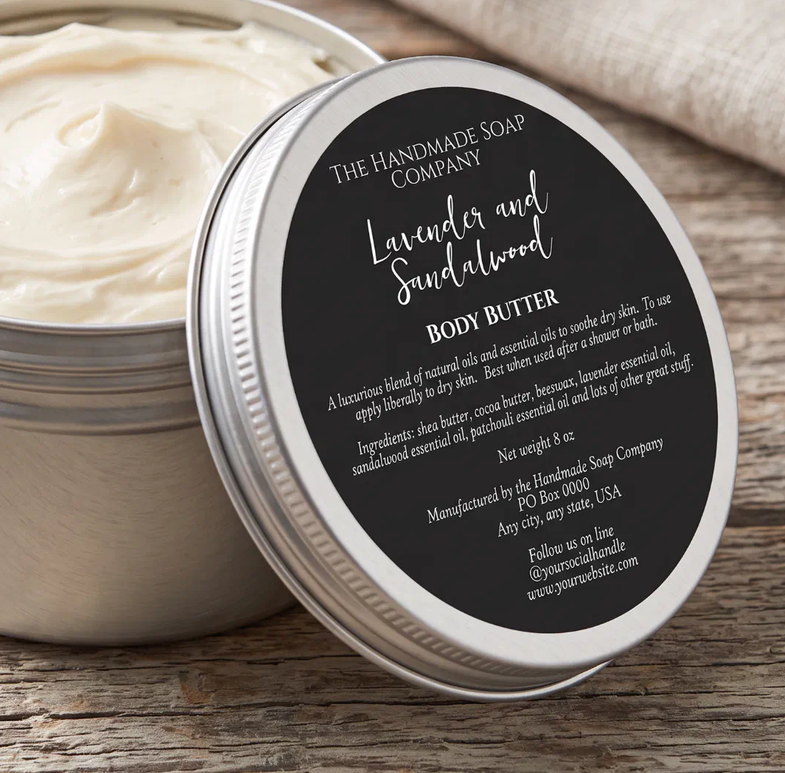 Minimalist Black Cosmetics Jar Label w Ingredients - 3" diameter