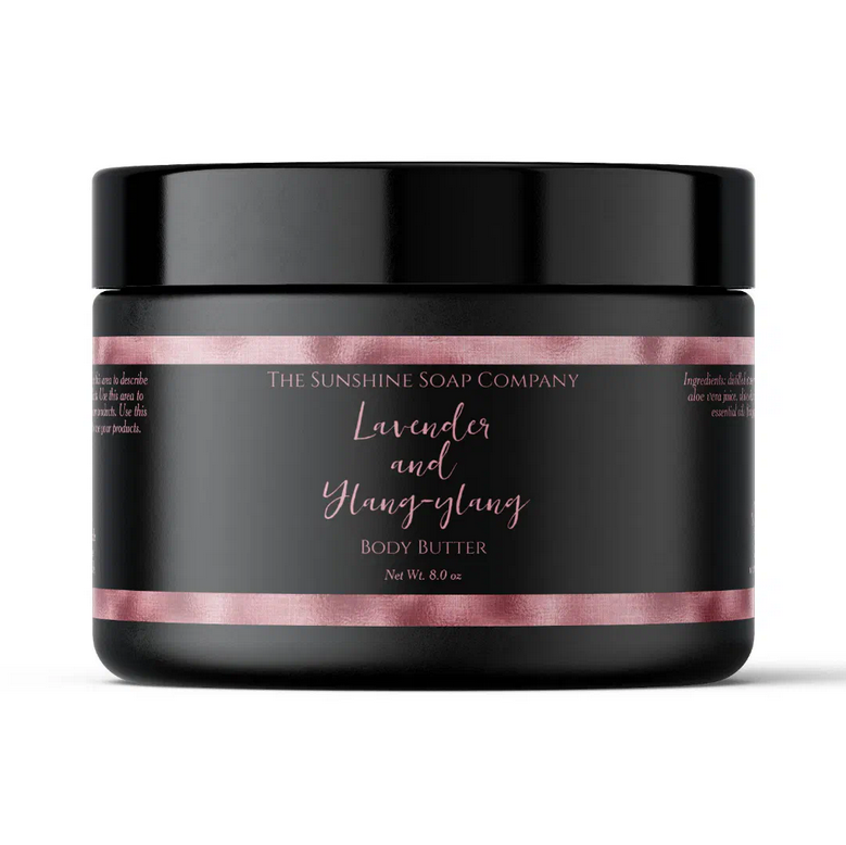 Black and Faux Pink Foil Waterproof Body Butter Cosmetics Jar Label -  8.25" x 1.75"