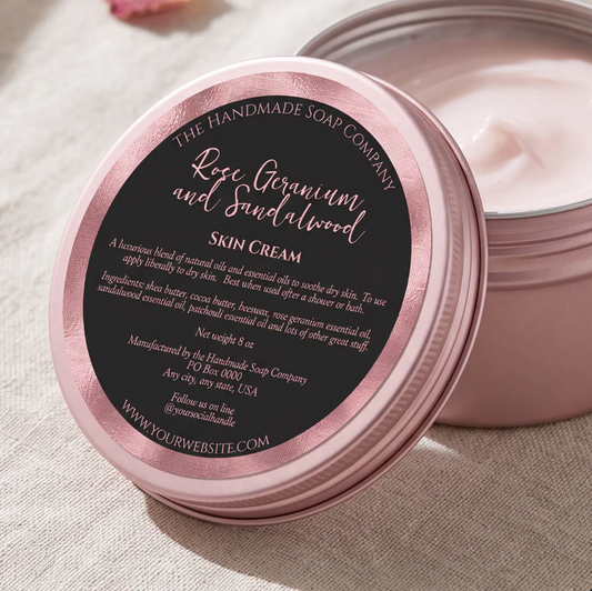 Black and Pink Cosmetics Jar Label with space for ingredients - 3” diameter