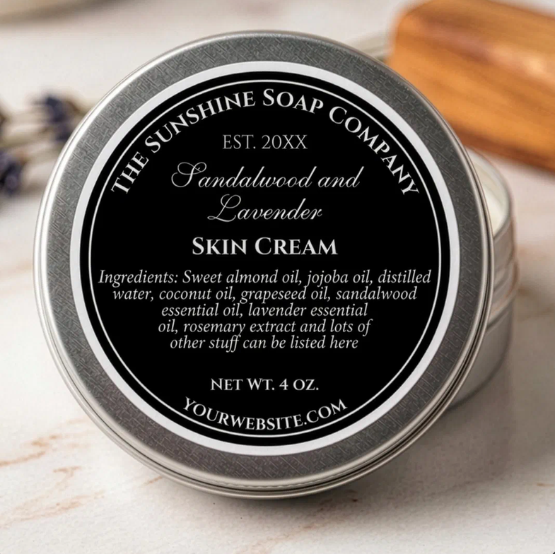 Black with White Text Cosmetics Jar Lid Label 2.5"