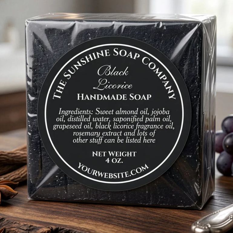 Vintage style black with white text soap cosmetic classic round sticker