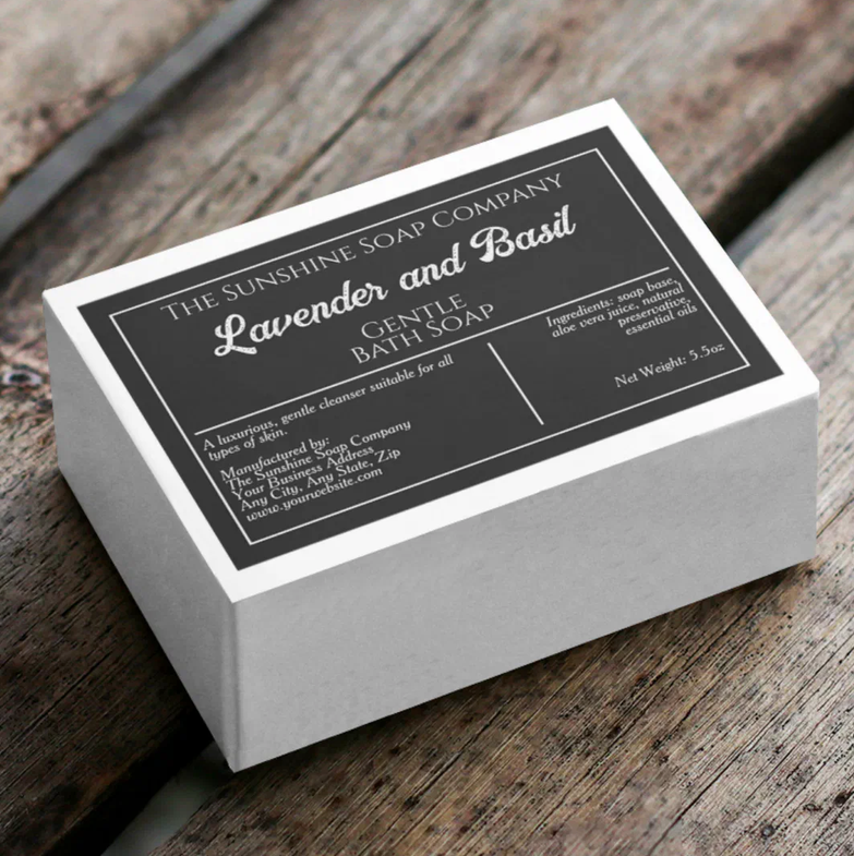 Black and white waterproof soap or cosmetics label