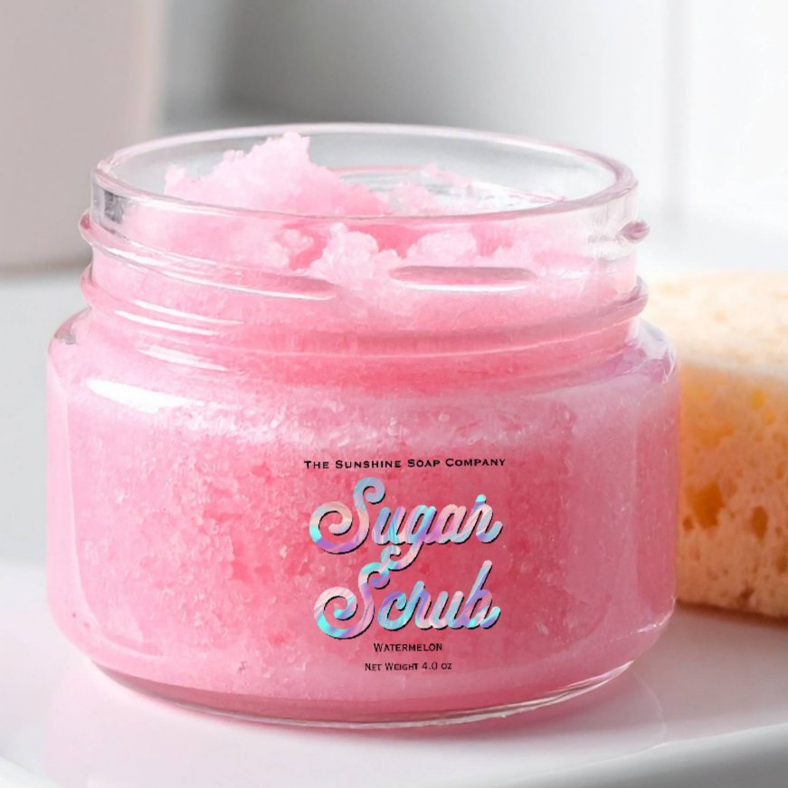 Blue Pink Holographic Clear Sugar Scrub Label
