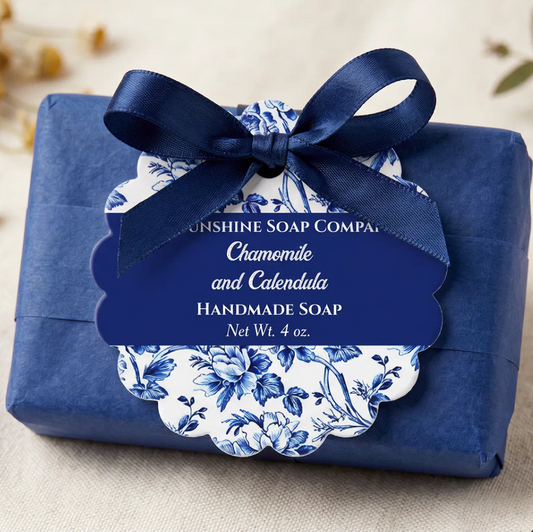 White & Blue Floral Soap Cosmetics Packaging Tags