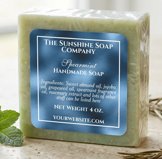 Vintage style blue foil soap and cosmetics square sticker