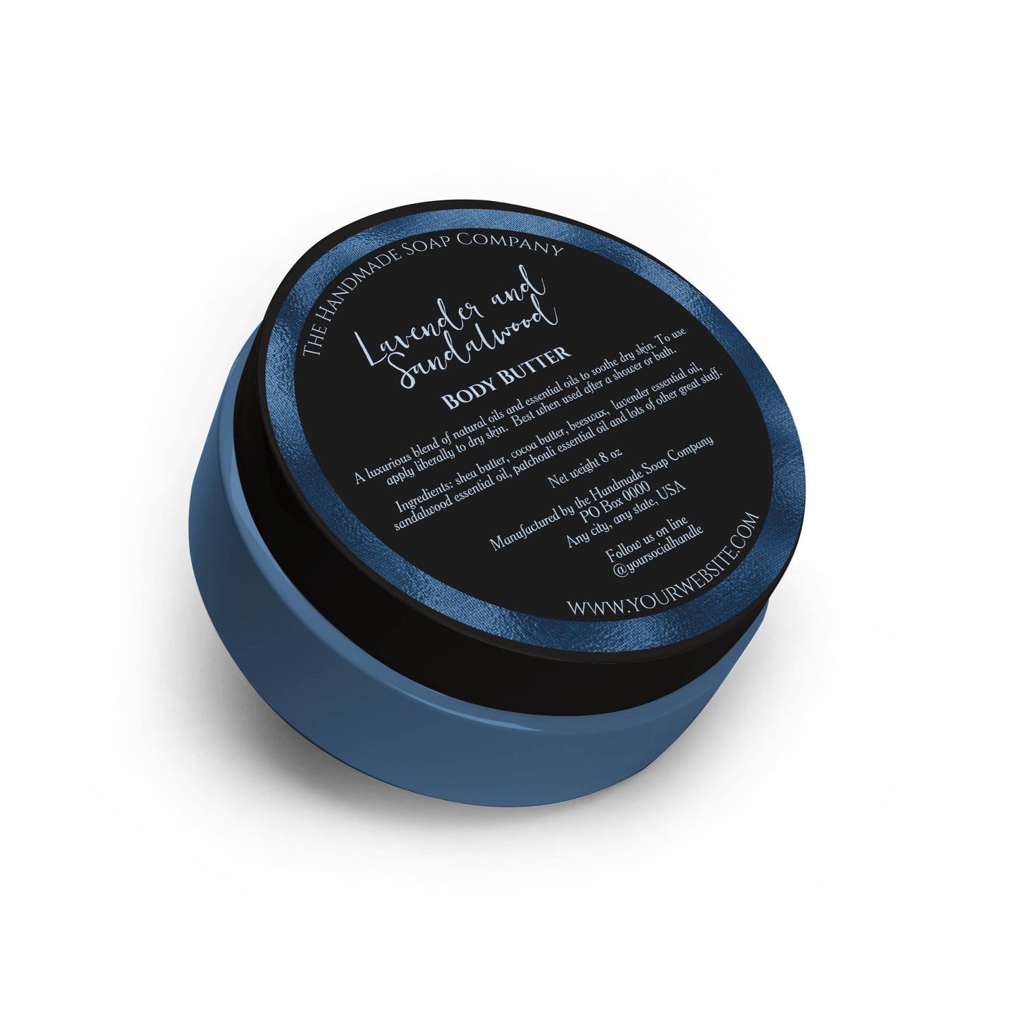 Black and Blue Cosmetics Jar Label with Ingredients - 3” diameter