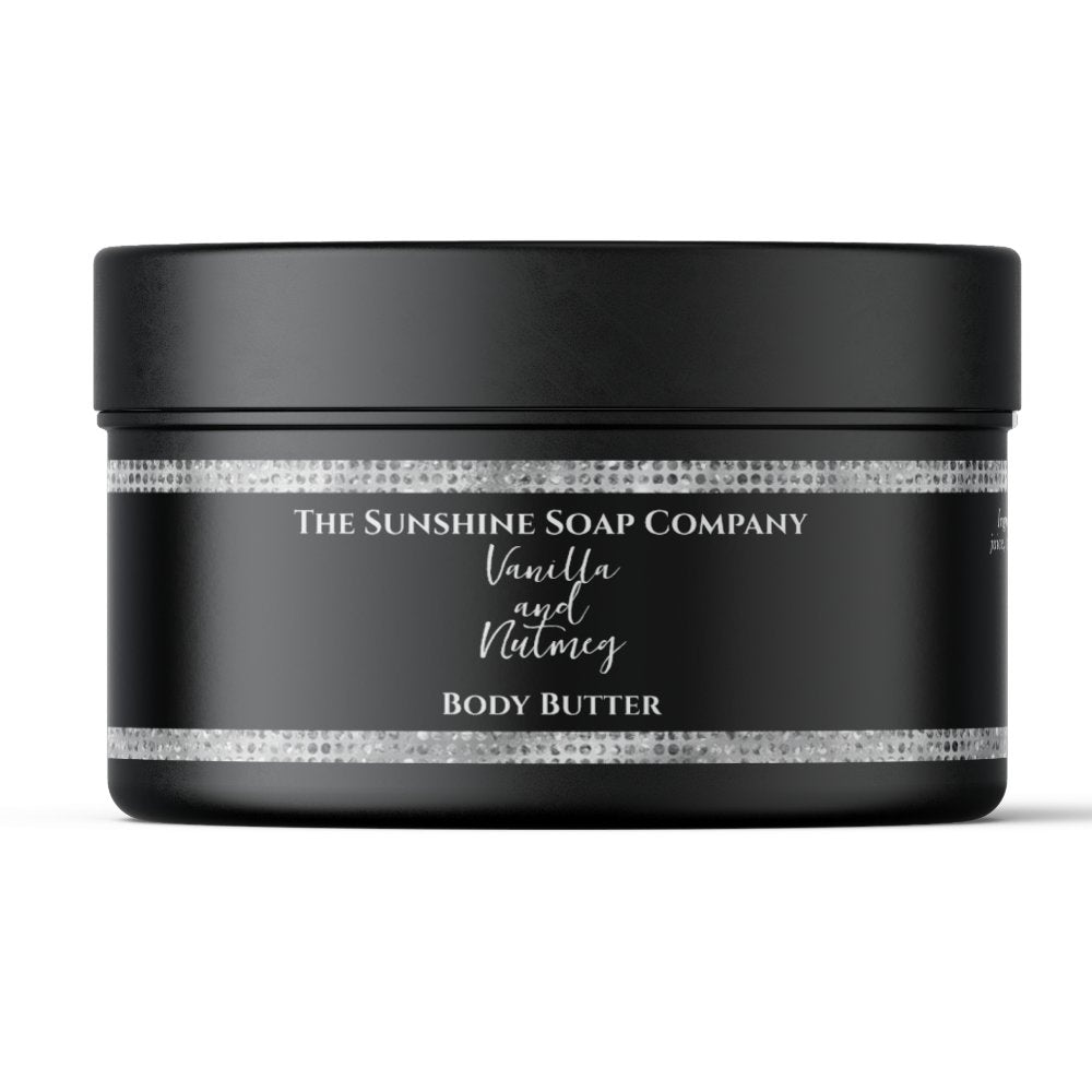 Body Butter Jar Label Black Silver Glitter
