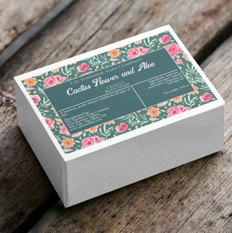 Waterproof Pink Green Flowers Soap Packaging Label