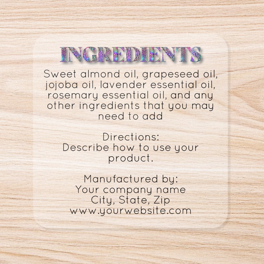 Clear Holographic Glitter ingredients label