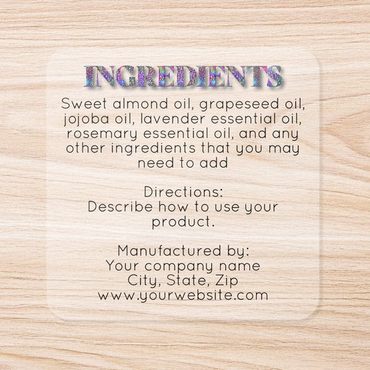 Clear Holographic Glitter ingredients label
