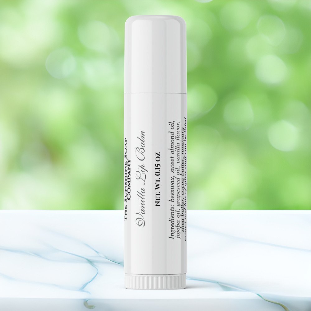 Clear with black text lip balm tube label