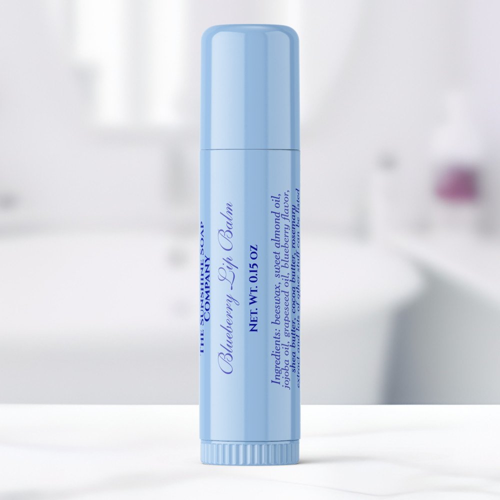 Clear with blue text lip balm tube label