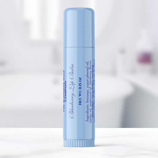 Clear with blue text lip balm tube label