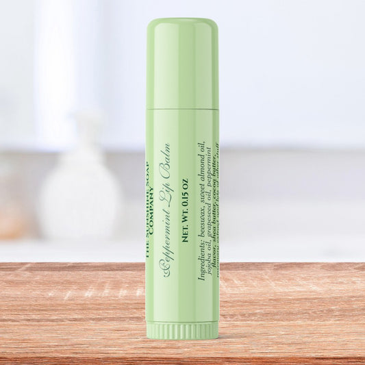 Clear with green text lip balm tube label