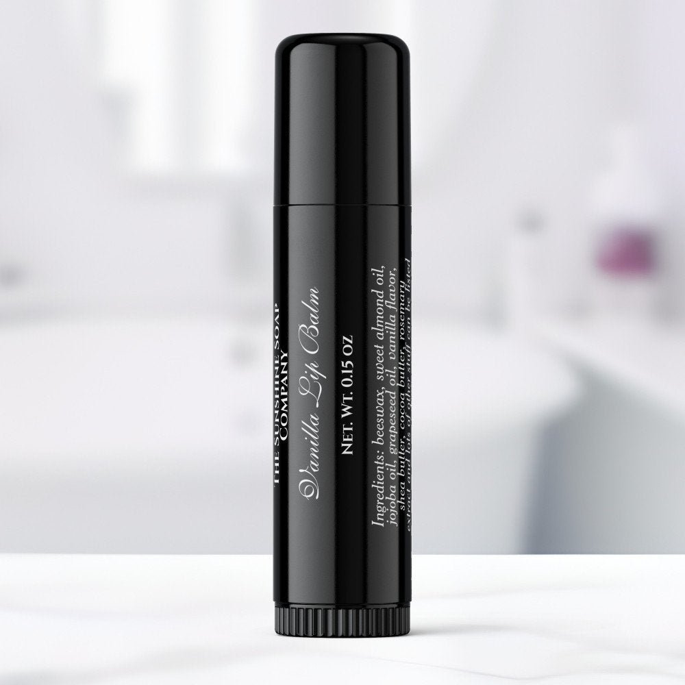 Clear with white text lip balm tube label