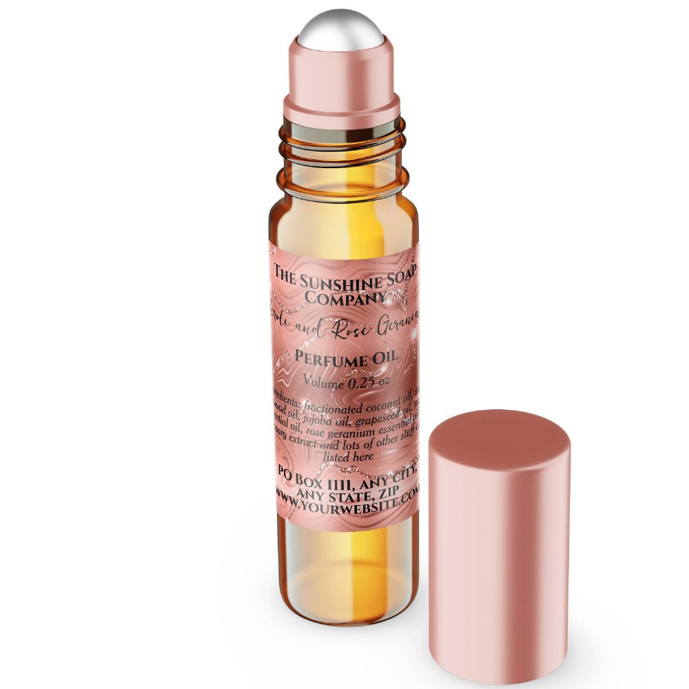 Coral Foil and Glitter Perfume Roller Bottle label