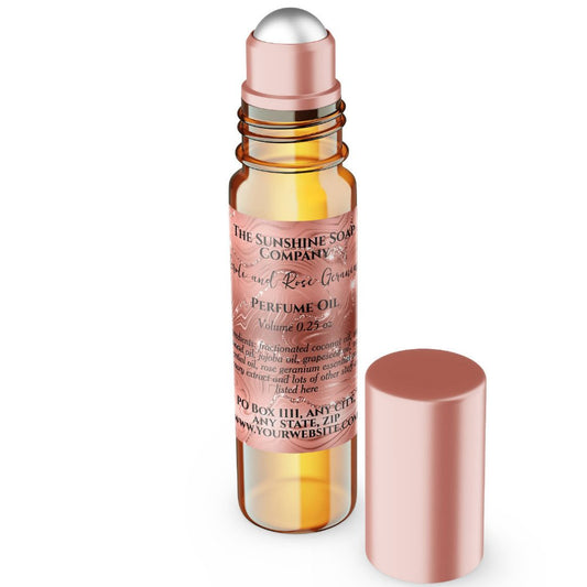 Coral Foil and Glitter Perfume Roller Bottle label