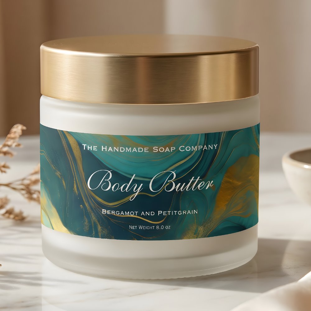 Cosmetics Body Butter Jar Label Teal Green & Gold