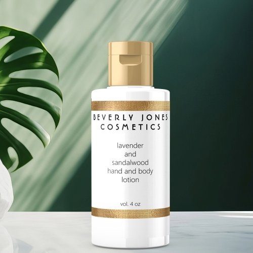 Elegant White w Gold Border Cosmetics Label