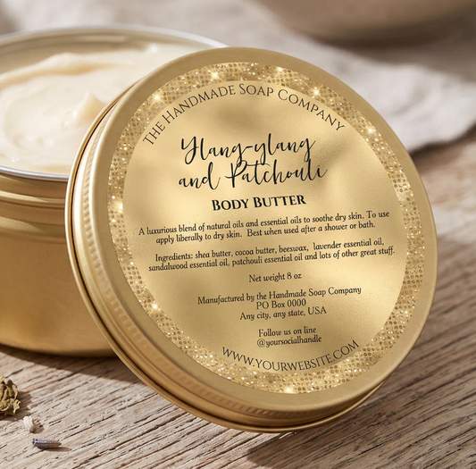 Gold Foil and Gold Glitter Cosmetics Jar Label