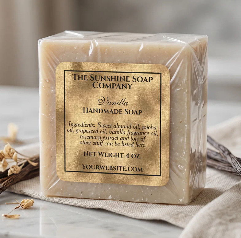 Vintage style woven gold foil soap cosmetics square sticker