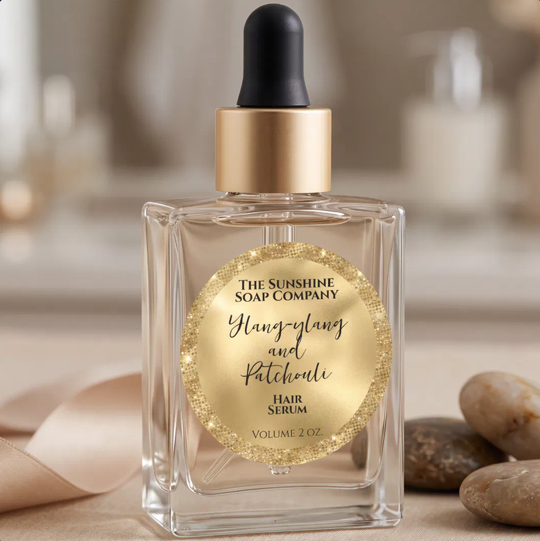 Faux Gold Foil & Gold Glitter Cosmetics Dropper Bottle Label